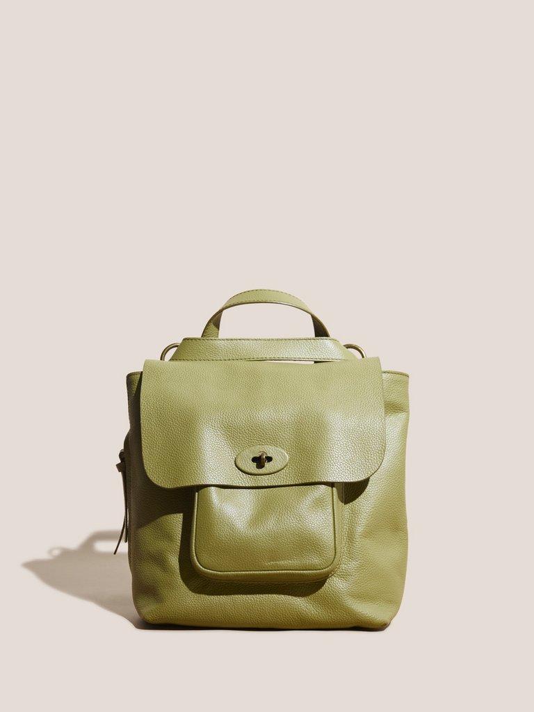 Lily Twist Lock Backpack in MID GREEN White Stuff