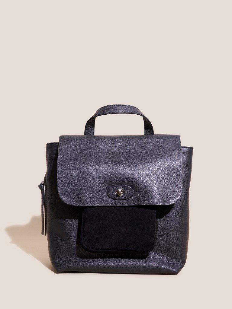 Lily Twist Lock Backpack in PURE BLK - MODEL FRONT