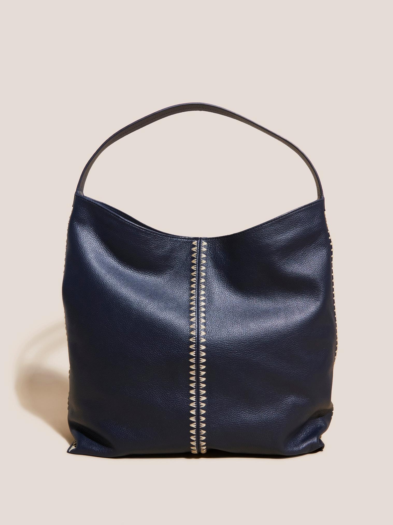 Craft Stitch Slouch Tote in DARK NAVY - MODEL FRONT