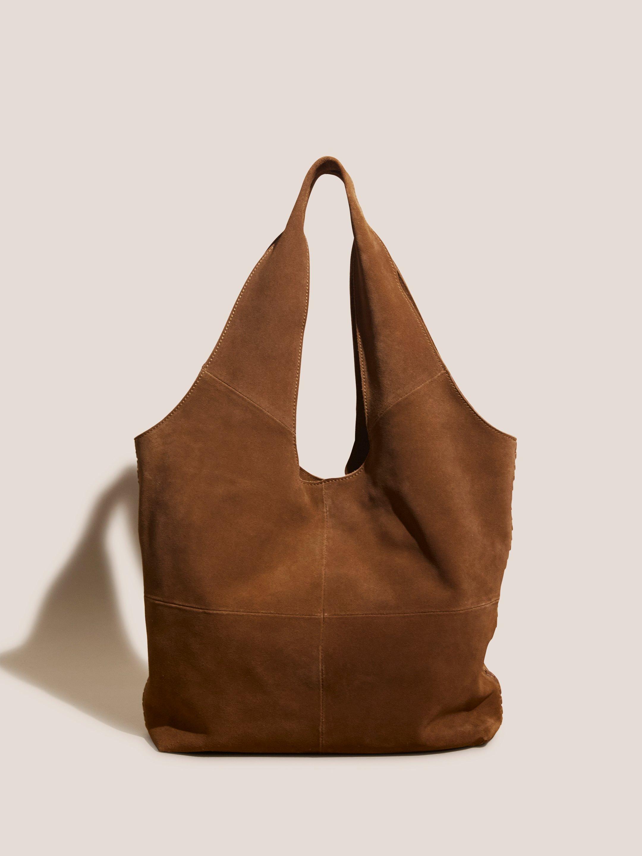 Embroidered Slouch Tote in TAN MULTI - FLAT BACK