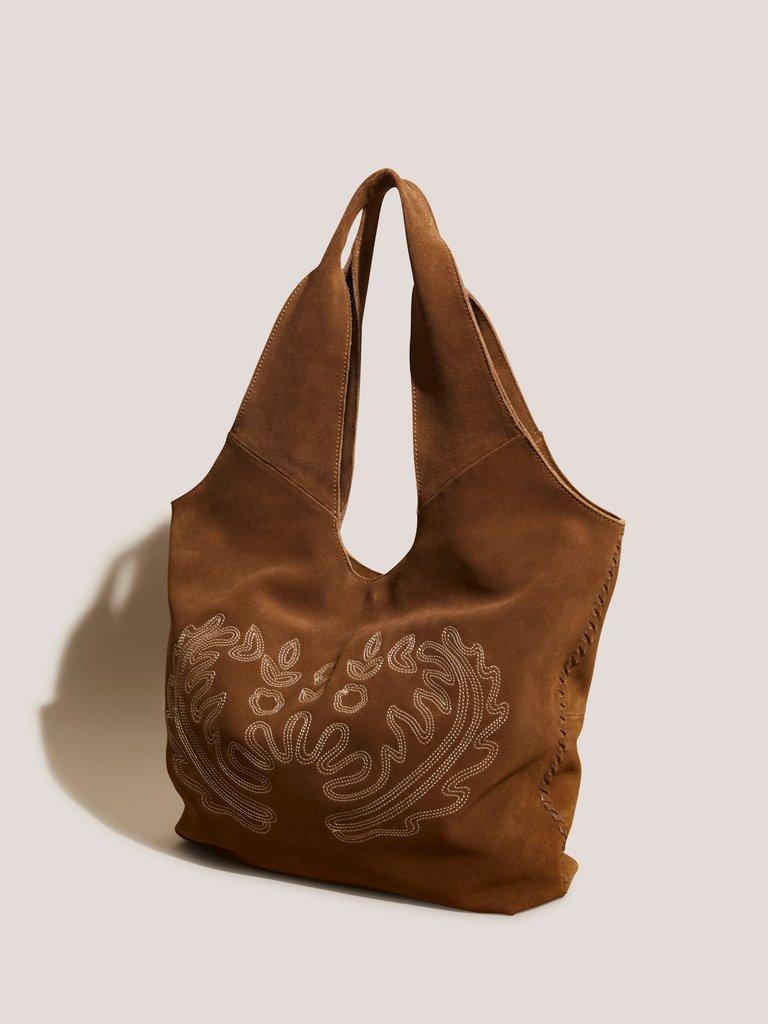 Embroidered Slouch Tote in TAN MULTI - FLAT FRONT
