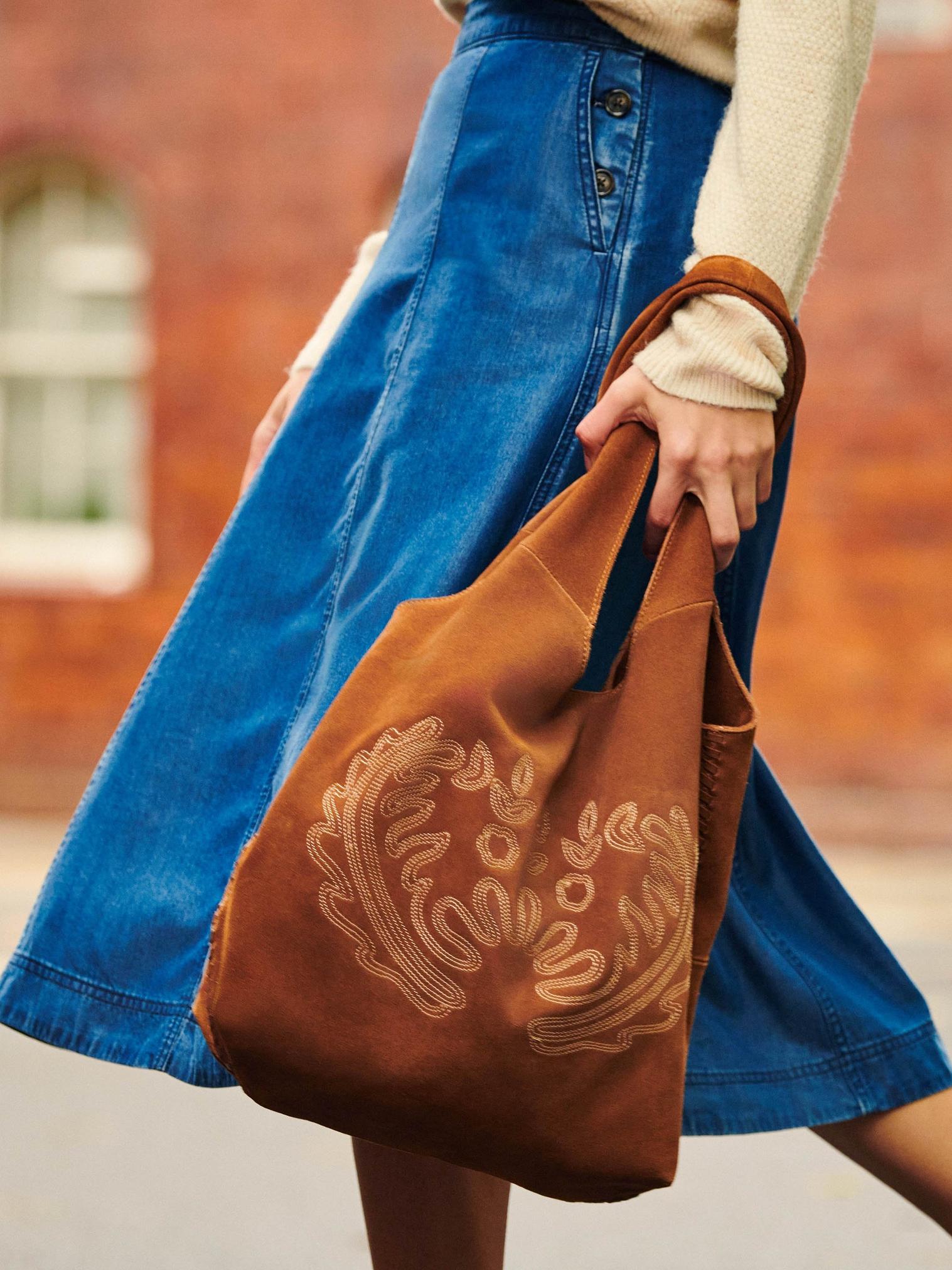 Embroidered Slouch Tote in TAN MULTI - MIXED