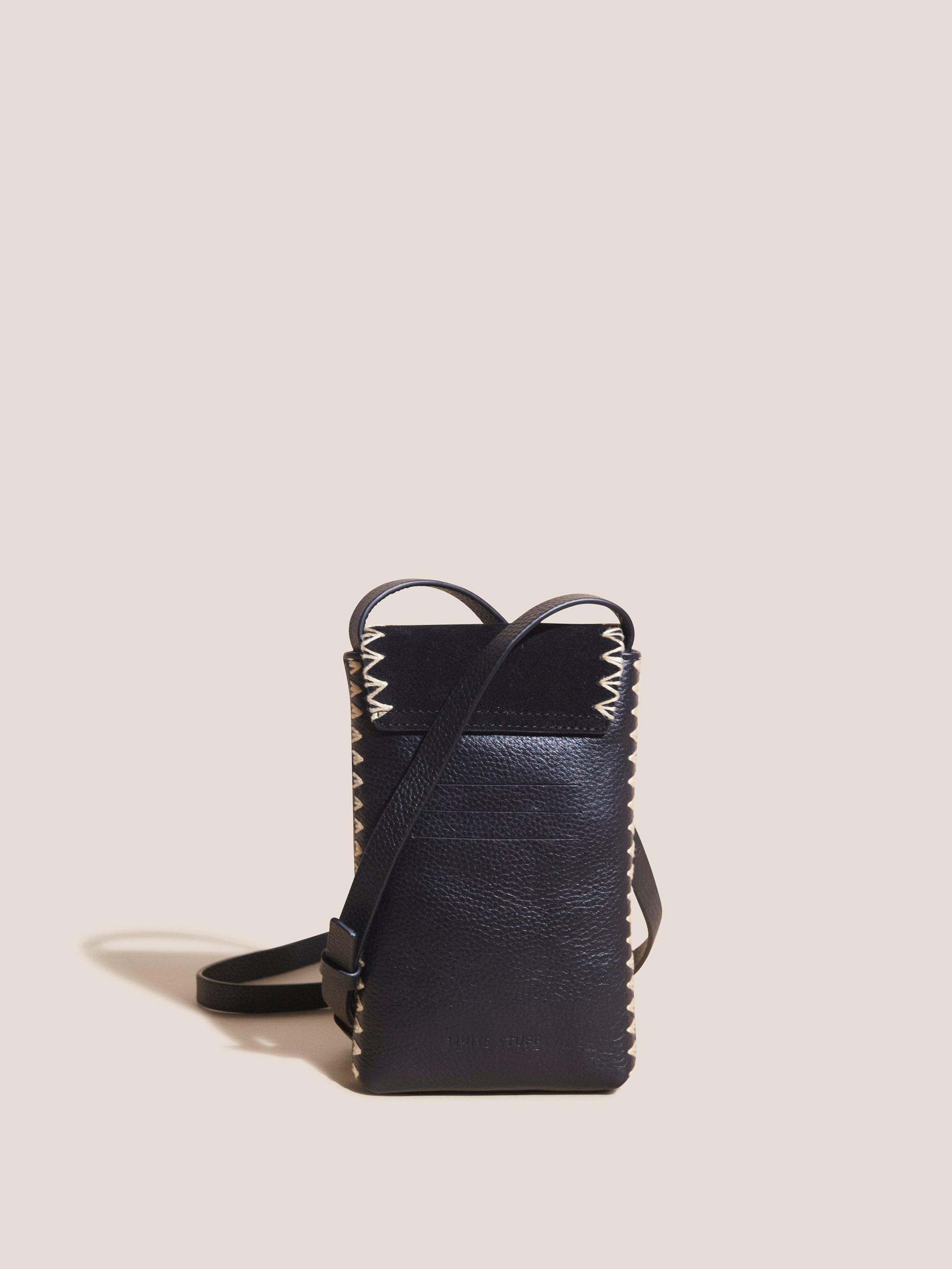 Craft Leather Phone Bag in PURE BLK - FLAT BACK