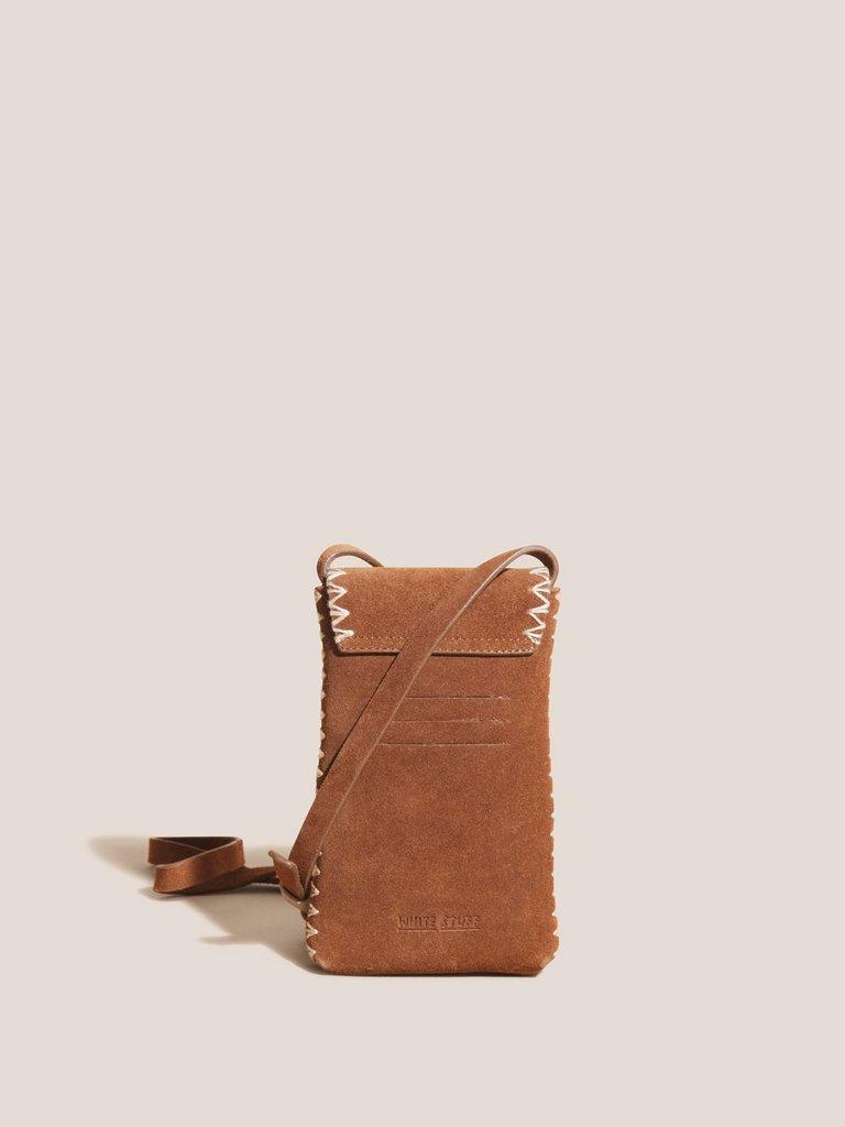 Craft Leather Phone Bag in TAN MULTI - FLAT BACK