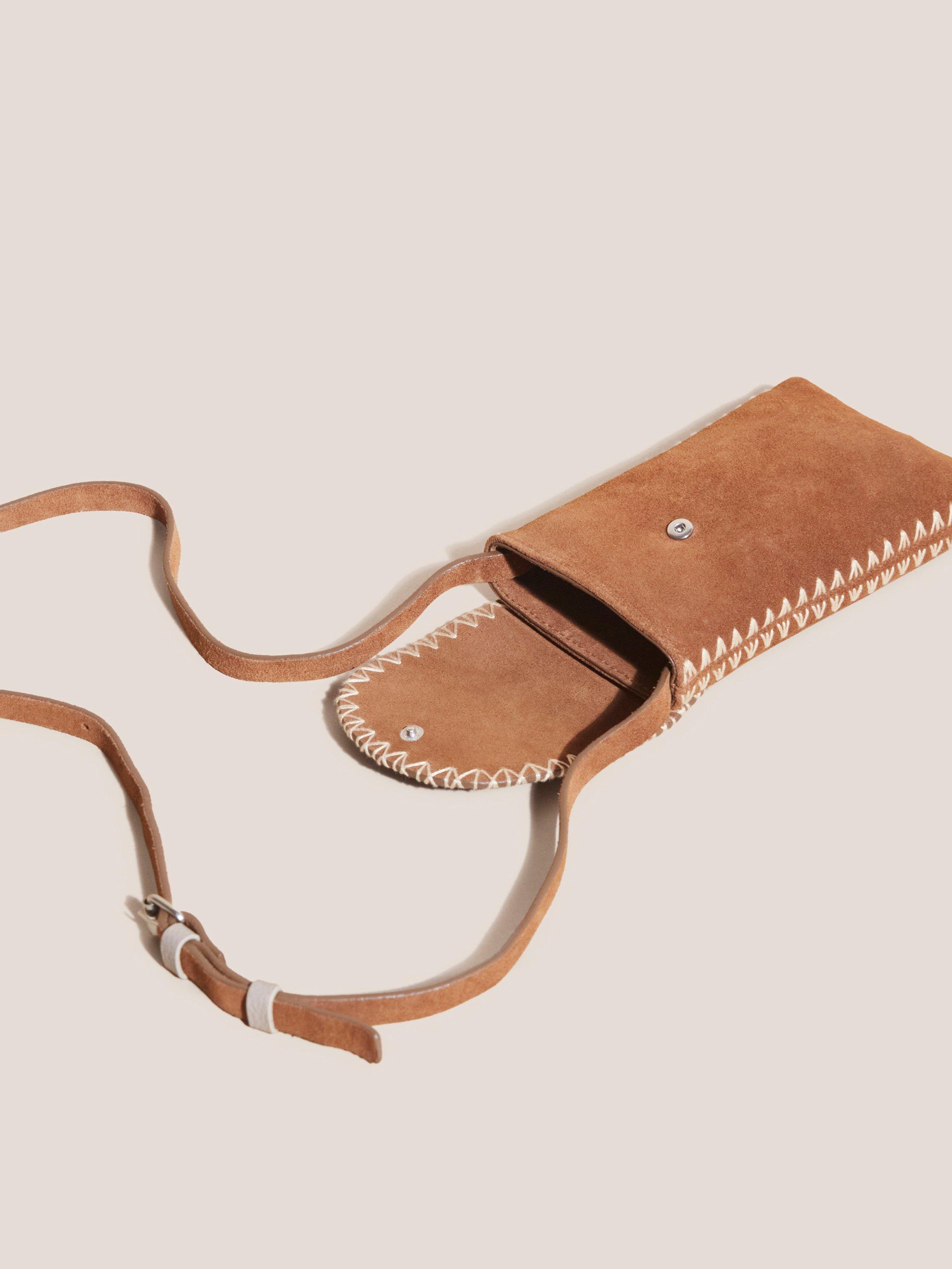 Craft Leather Phone Bag in TAN MULTI - FLAT FRONT