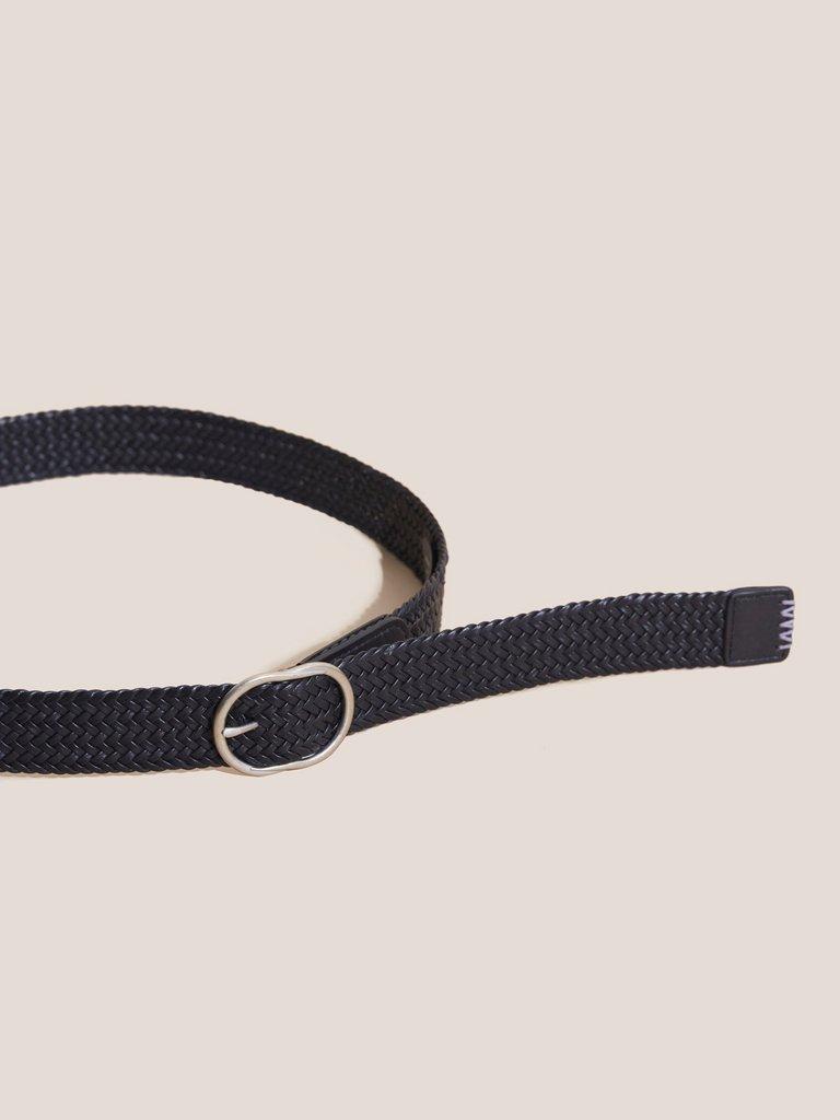 Woven Leather Belt in PURE BLK - FLAT FRONT