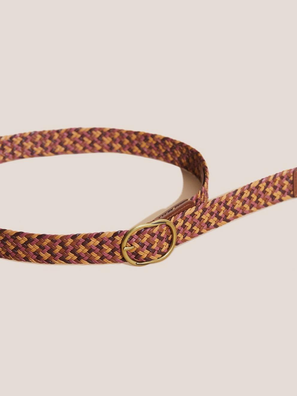 Woven Leather Belt in TAN MULTI - FLAT FRONT