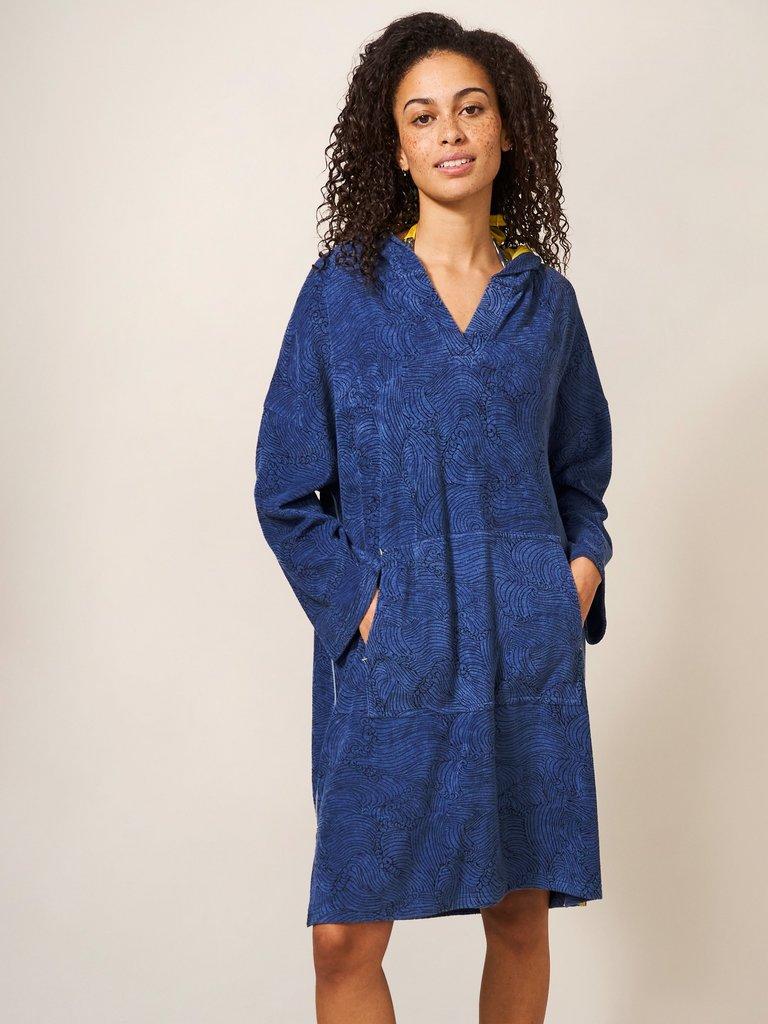 Karla Towelling Robe in NAVY PR - MODEL FRONT