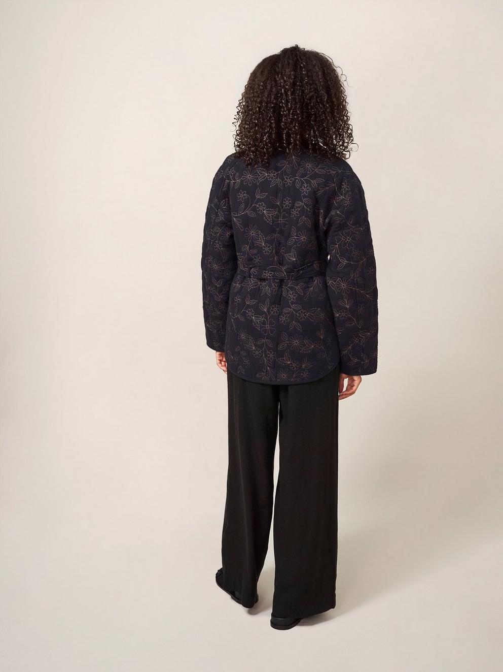 Alma Floral Emb Jacket in BLK MLT - MODEL BACK