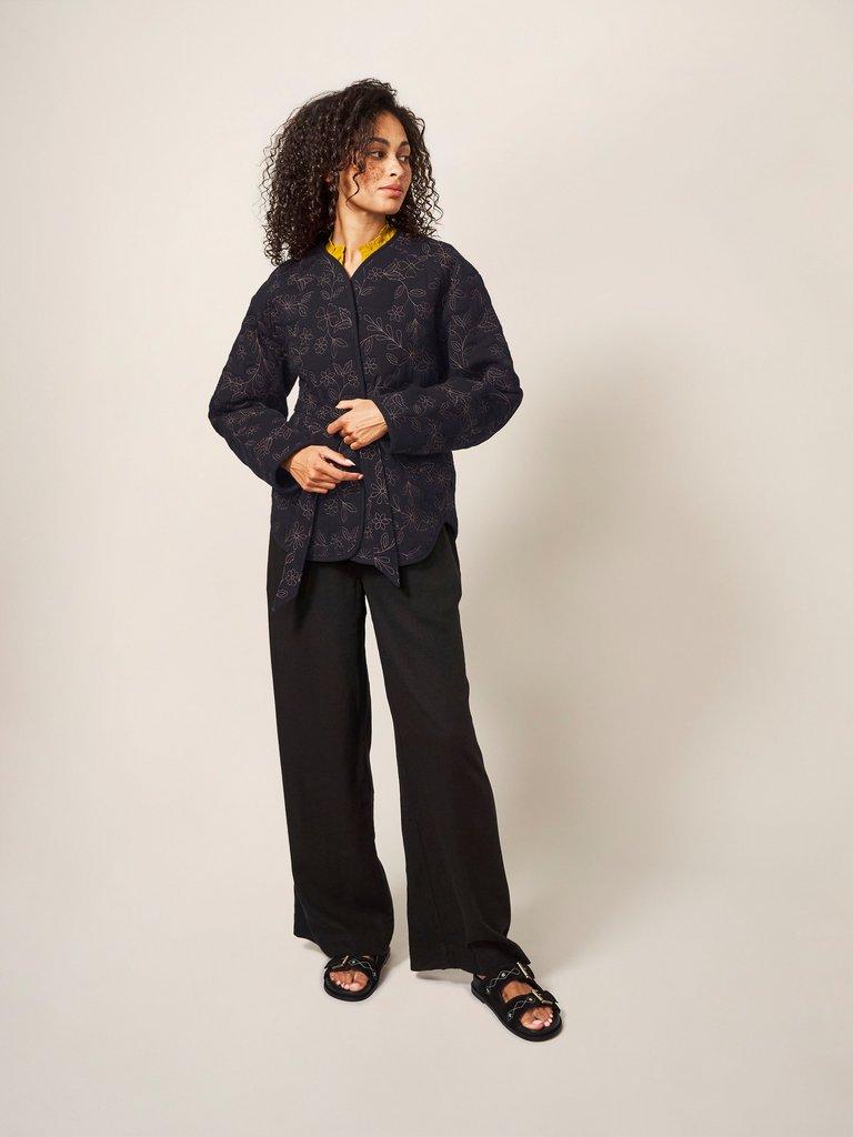 Alma Floral Emb Jacket in BLK MLT - MODEL FRONT