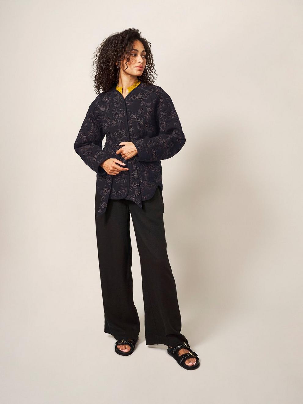 Alma Floral Emb Jacket in BLK MLT - MODEL FRONT