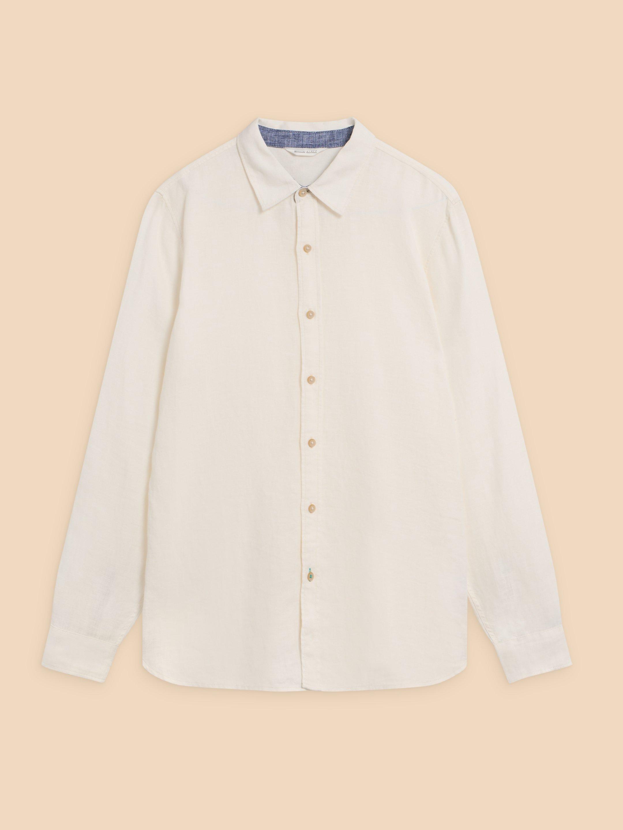 Pembroke LS Linen Shirt in BRIL WHITE - FLAT FRONT