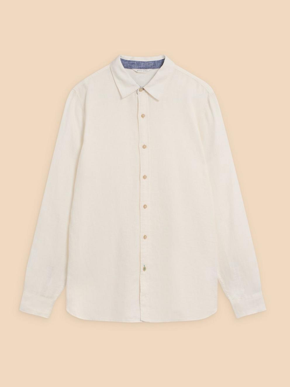 Pembroke LS Linen Shirt in BRIL WHITE - FLAT FRONT