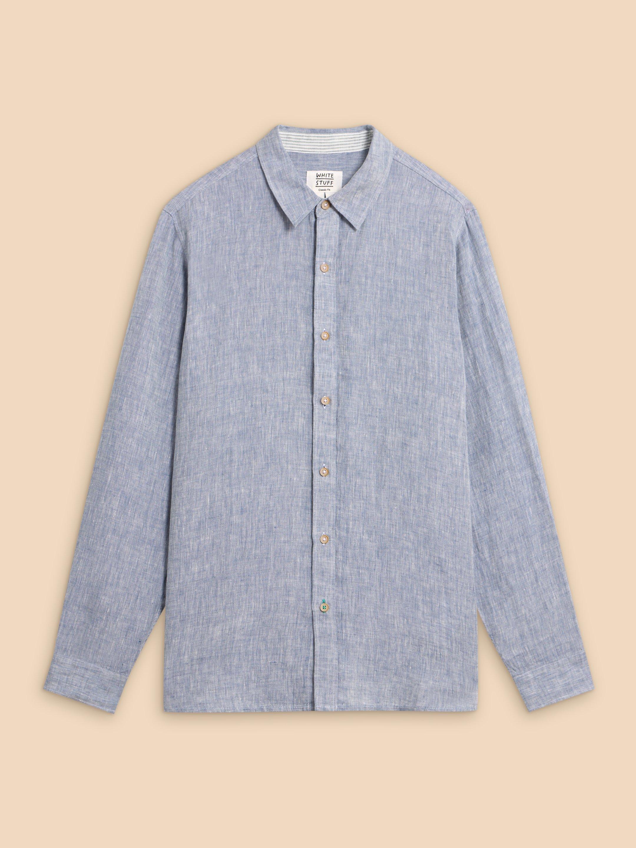 Pembroke LS Linen Shirt in CHAMB BLUE - FLAT FRONT