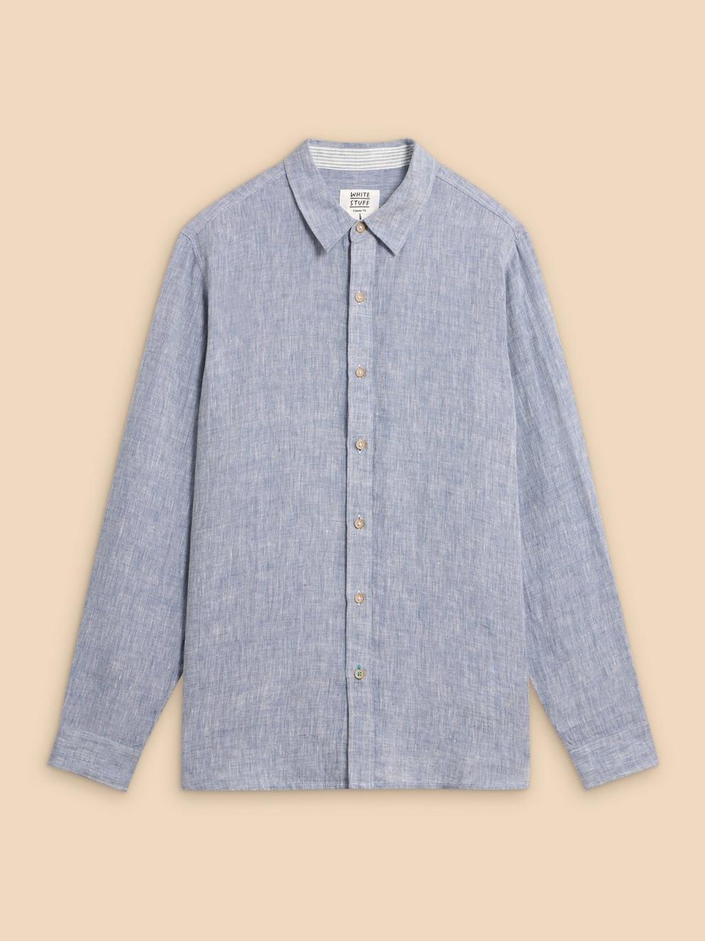 Pembroke LS Linen Shirt in CHAMB BLUE - FLAT FRONT