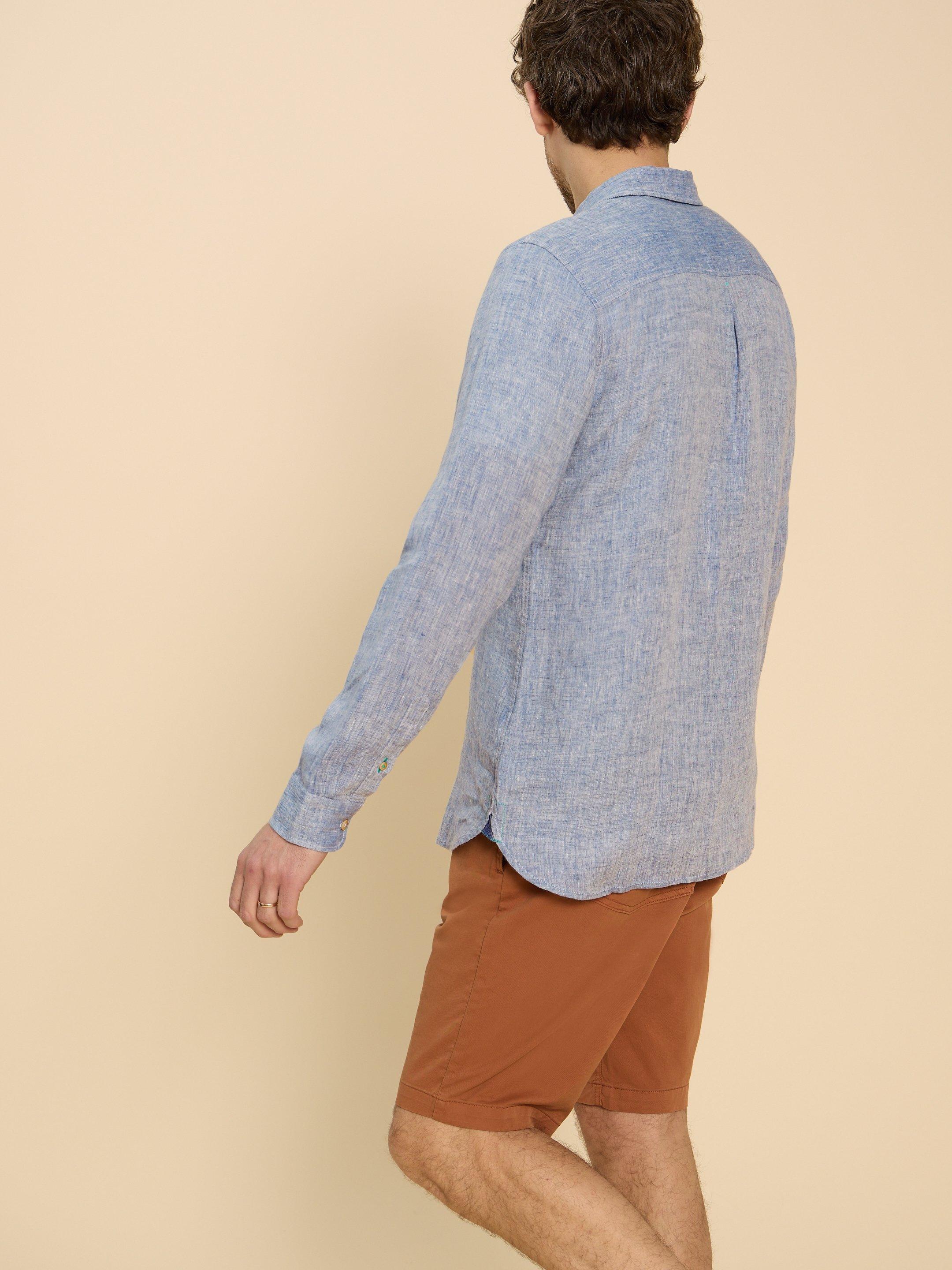 Pembroke LS Linen Shirt in CHAMB BLUE - MODEL BACK