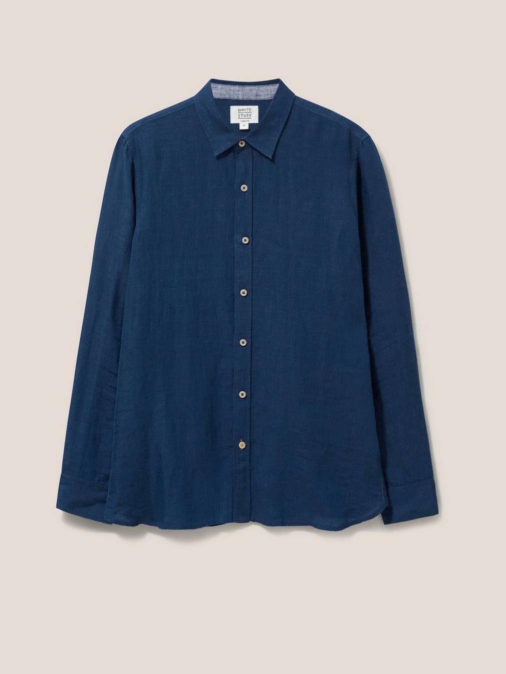 Pembroke LS Linen Shirt in DARK NAVY - FLAT FRONT