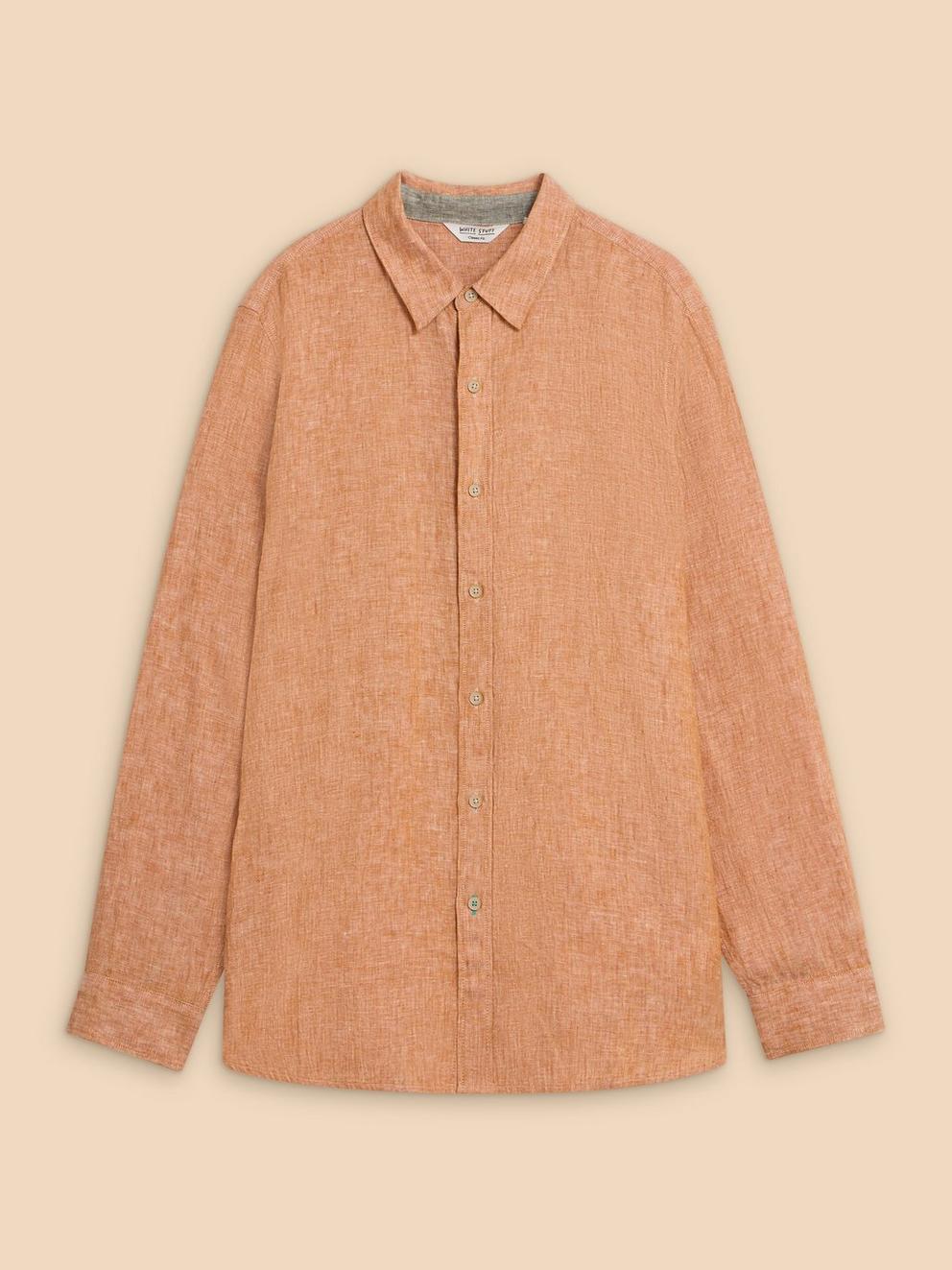 Pembroke LS Linen Shirt in DK ORANGE - FLAT FRONT