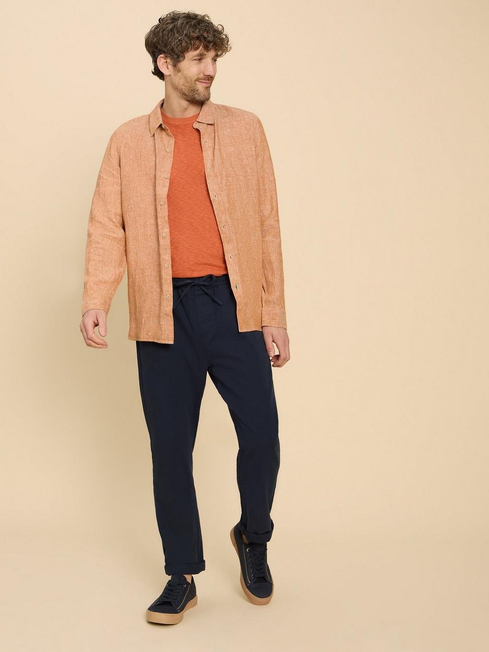 Pembroke LS Linen Shirt in DK ORANGE - MODEL FRONT