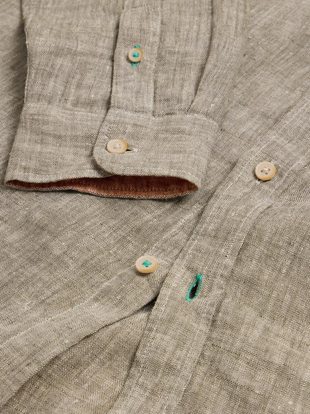 Pembroke LS Linen Shirt in KHAKI GRN - FLAT DETAIL