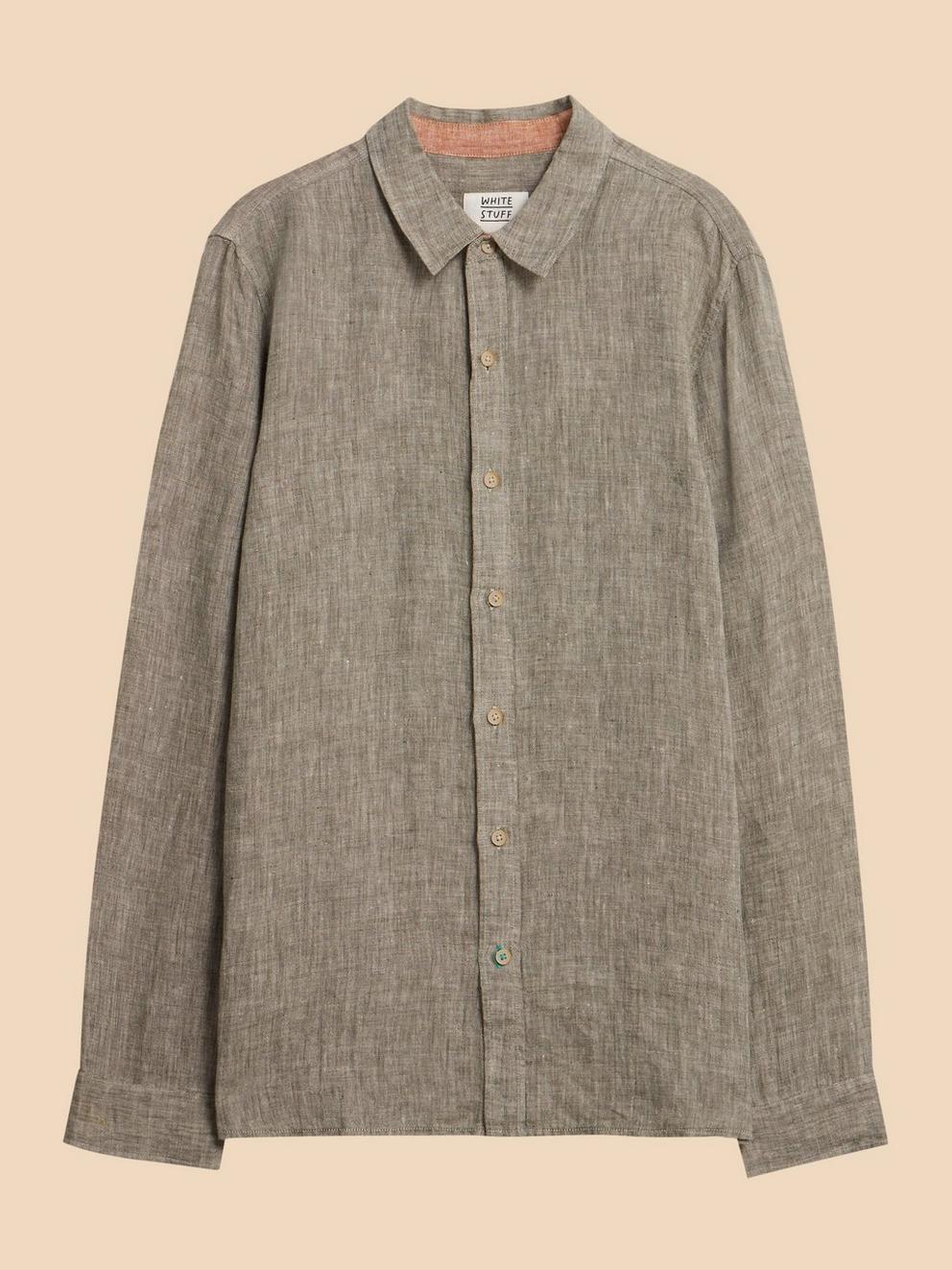 Pembroke LS Linen Shirt in KHAKI GRN - FLAT FRONT