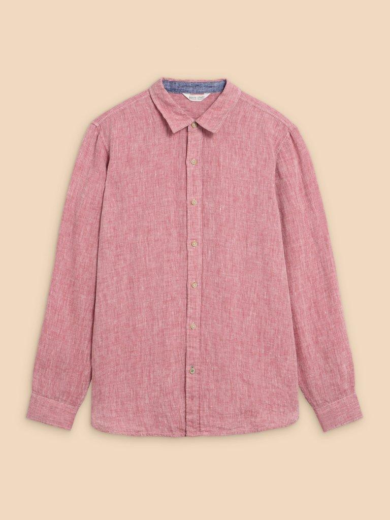 Pembroke LS Linen Shirt in MID RED - FLAT FRONT