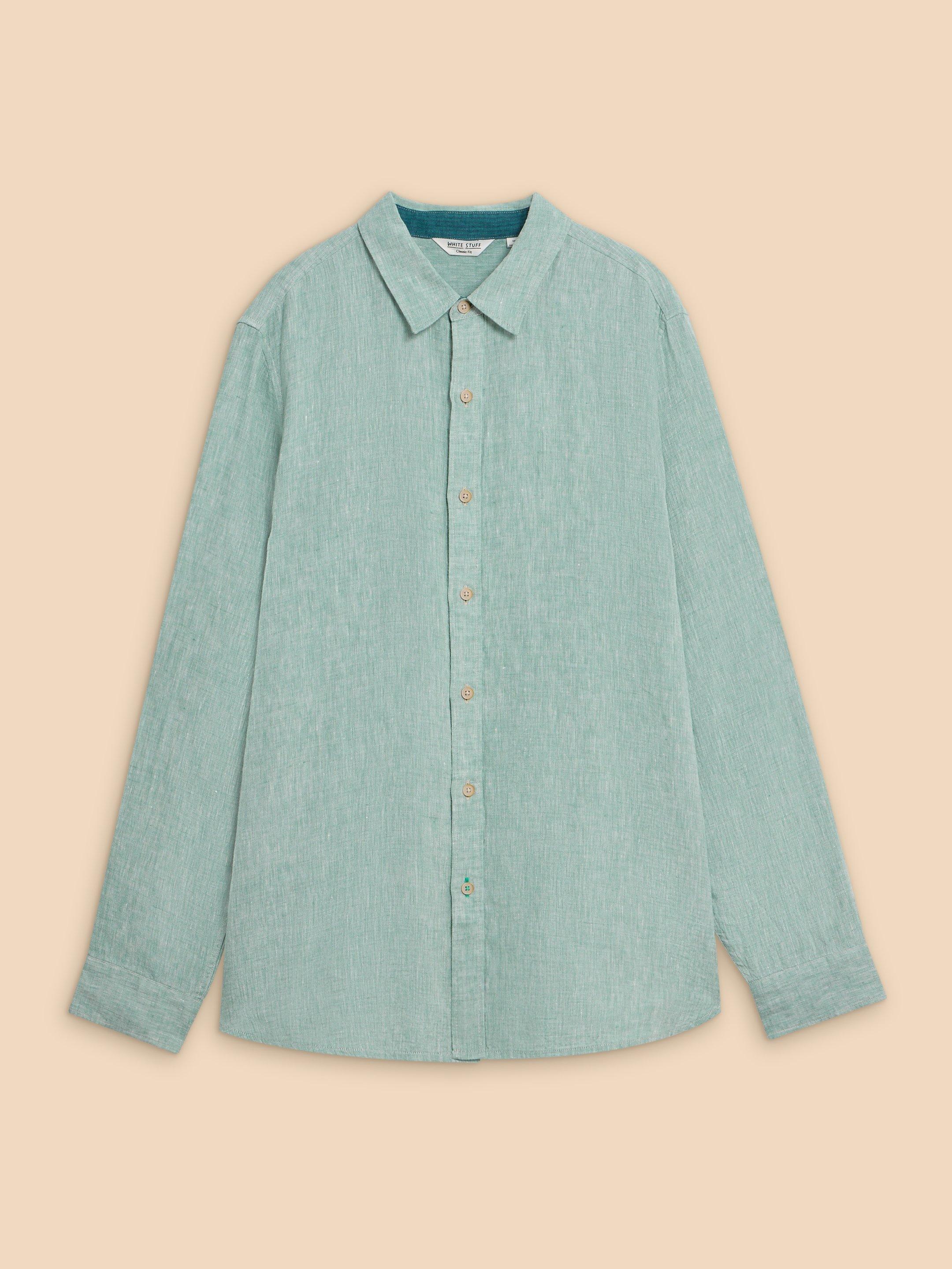 Pembroke LS Linen Shirt in MINT GREEN - FLAT FRONT