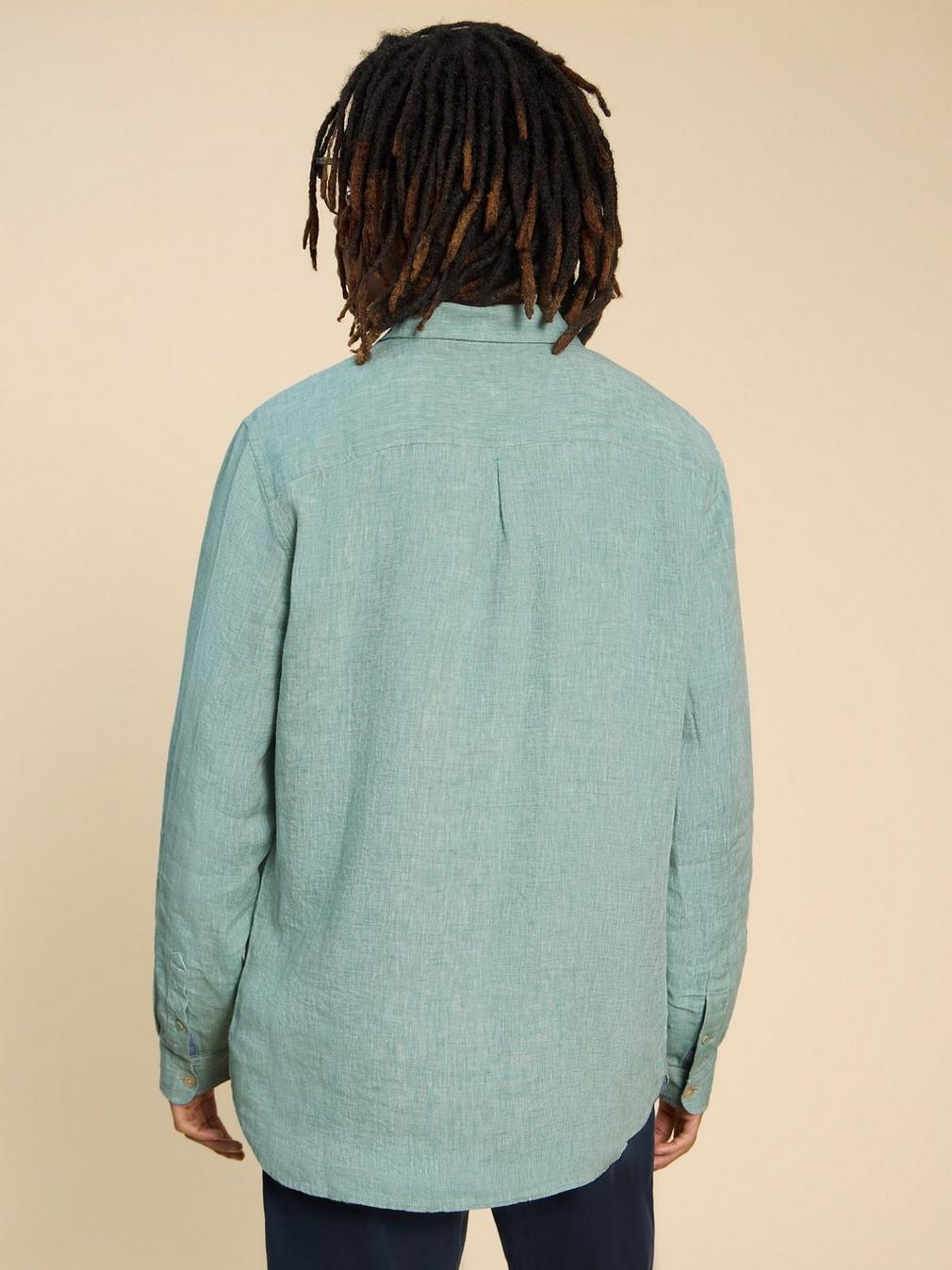 Pembroke LS Linen Shirt in MINT GREEN - MODEL BACK