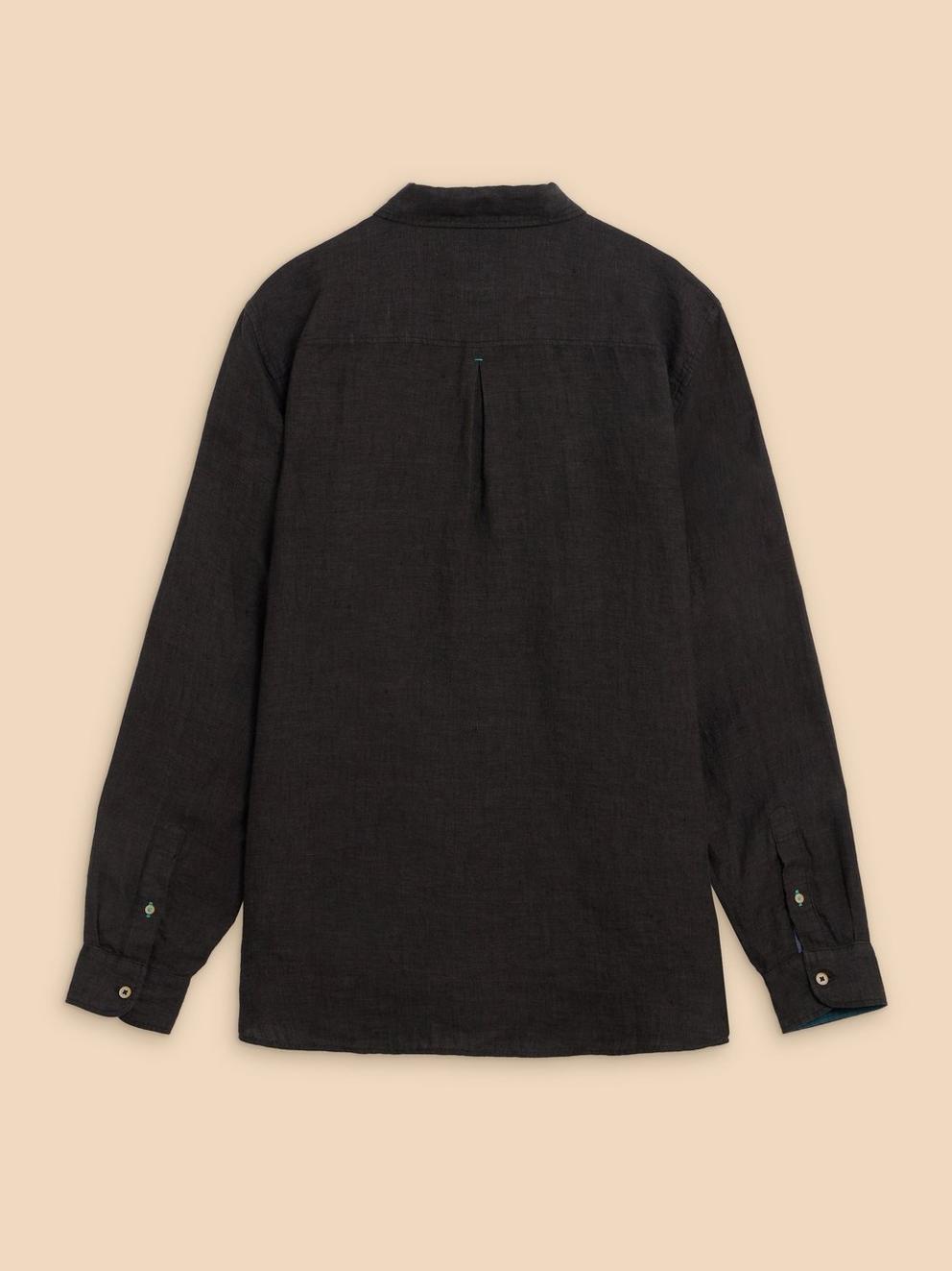 Pembroke LS Linen Shirt in PURE BLK - FLAT BACK