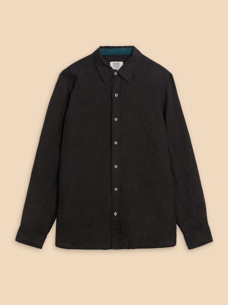 Pembroke LS Linen Shirt in PURE BLK - FLAT FRONT