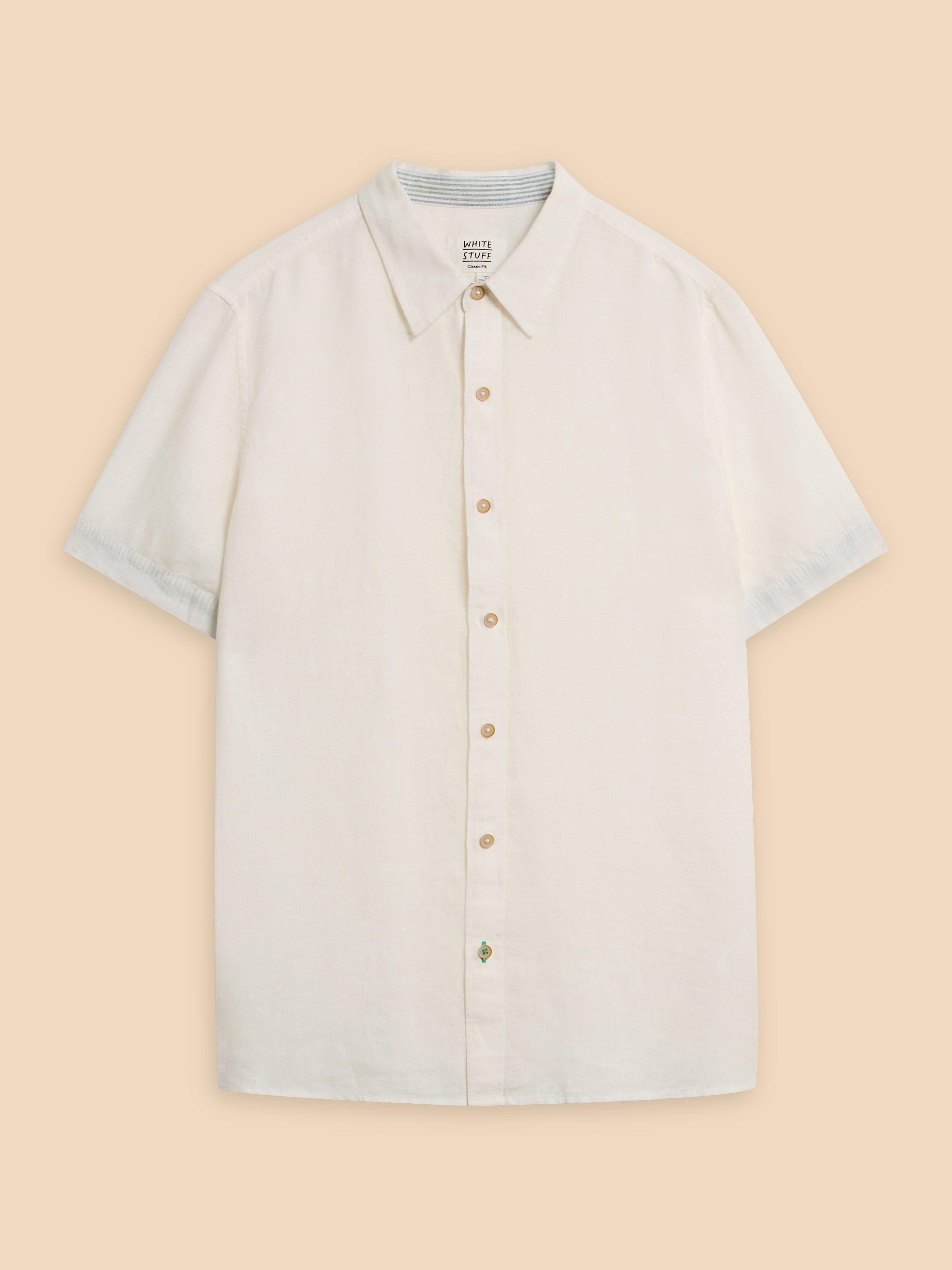 Pembroke SS Linen Shirt in BRIL WHITE - FLAT FRONT