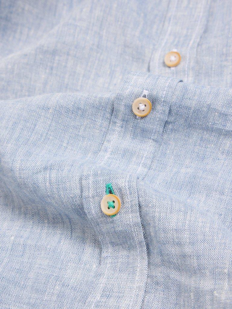 Pembroke SS Linen Shirt in CHAMB BLUE - FLAT DETAIL