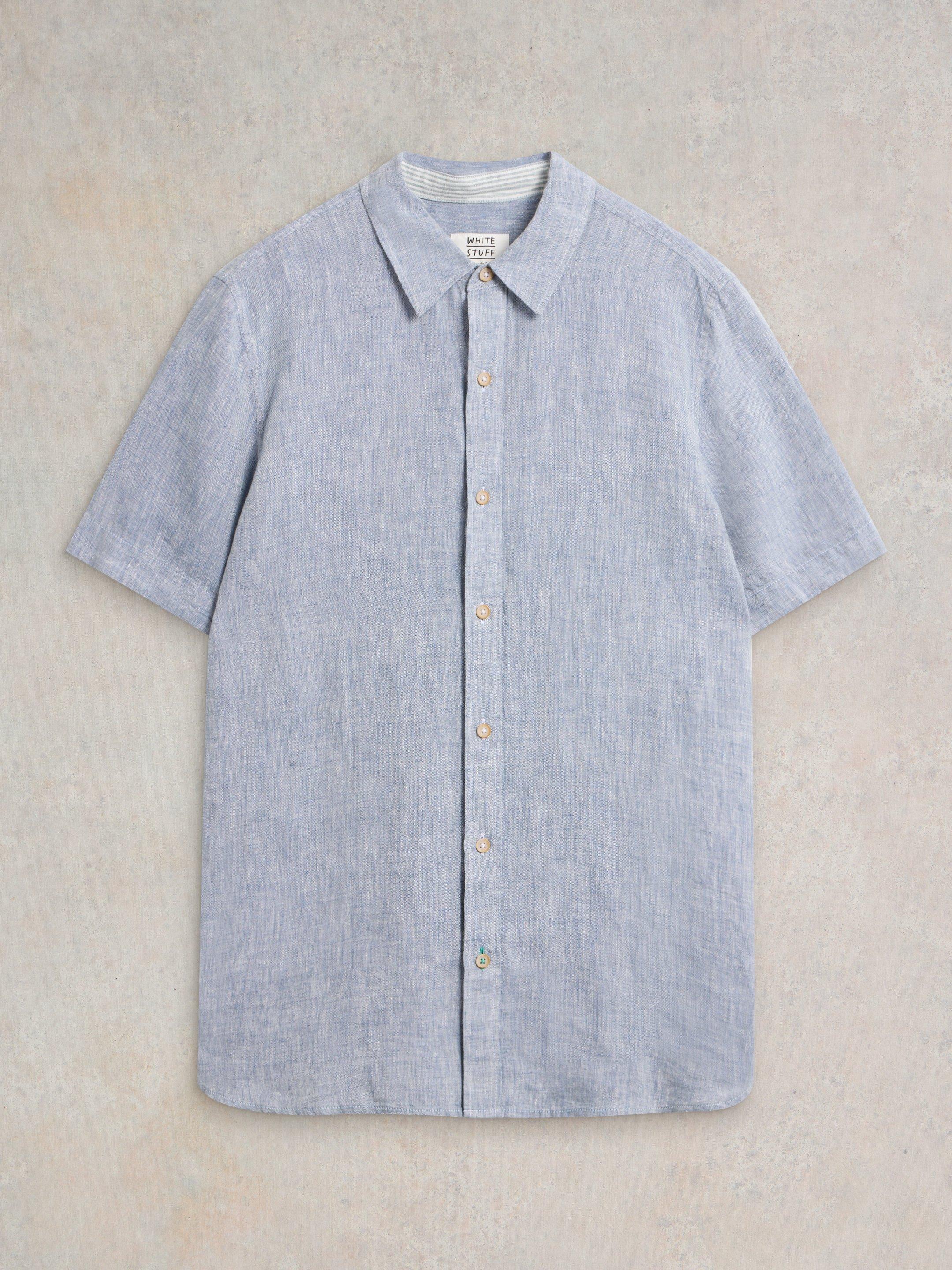 Pembroke SS Linen Shirt in CHAMB BLUE - FLAT FRONT