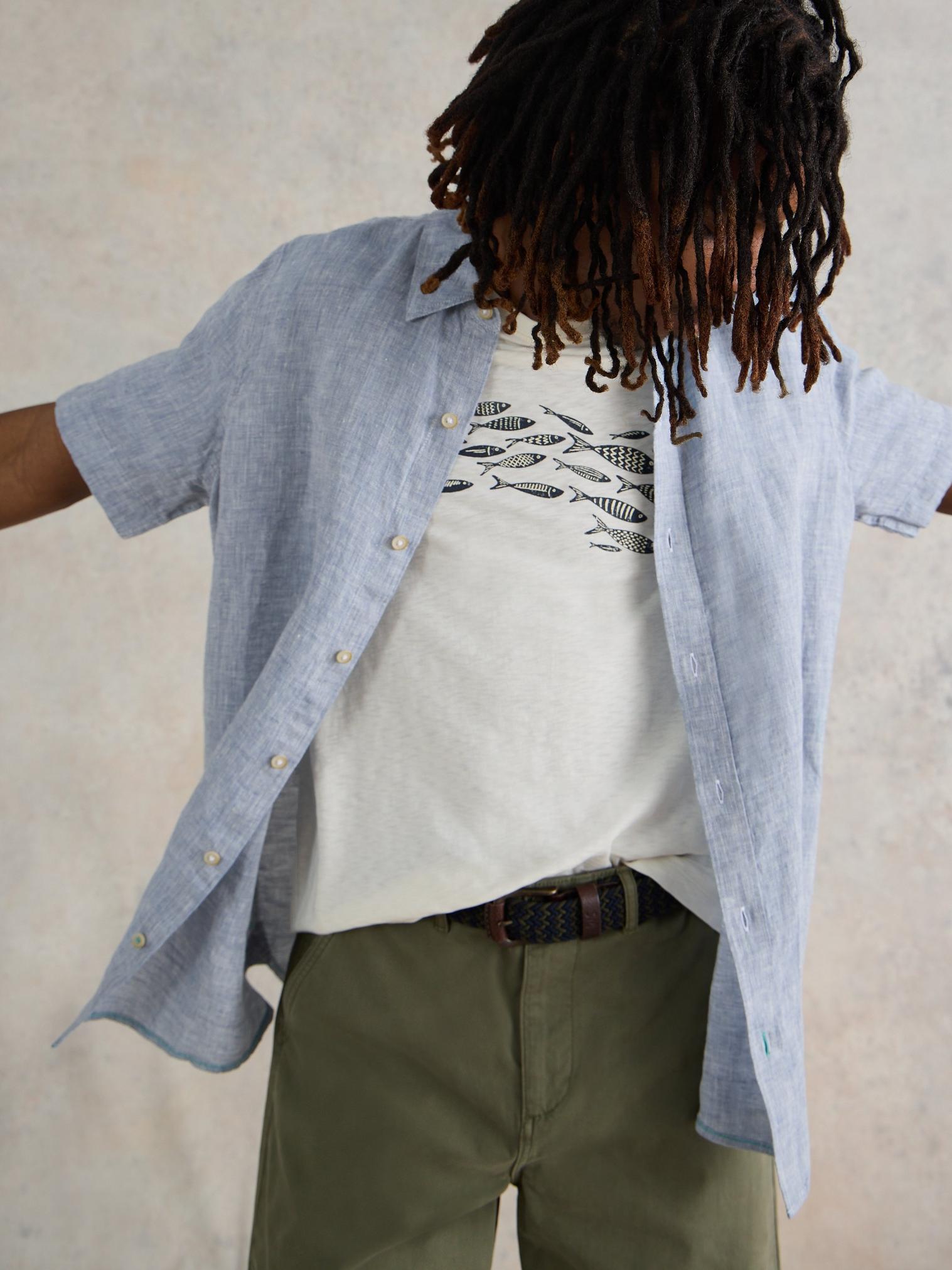 Pembroke SS Linen Shirt in CHAMB BLUE - LIFESTYLE