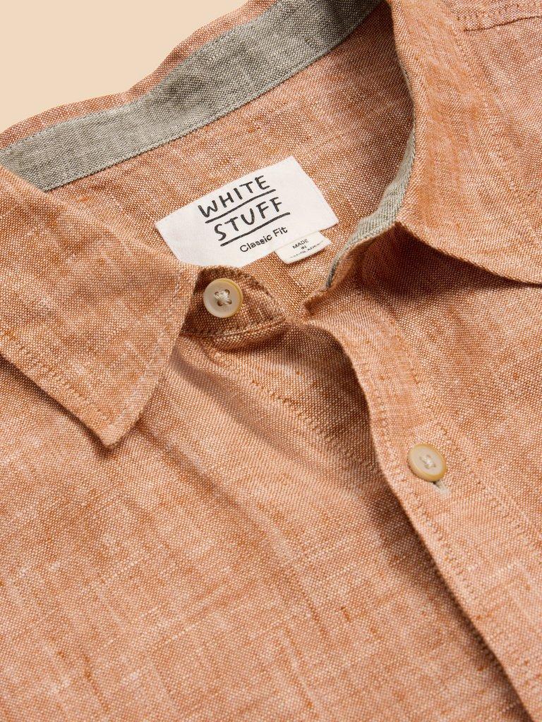 Pembroke SS Linen Shirt in DK ORANGE - FLAT DETAIL