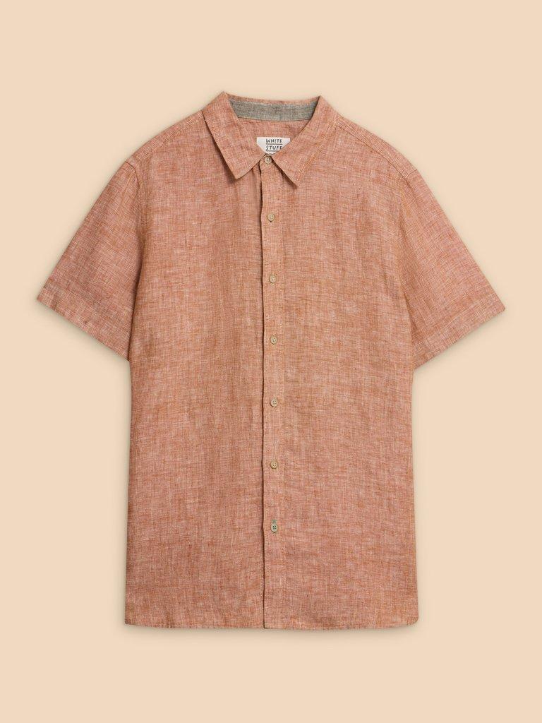 Pembroke SS Linen Shirt in DK ORANGE - FLAT FRONT