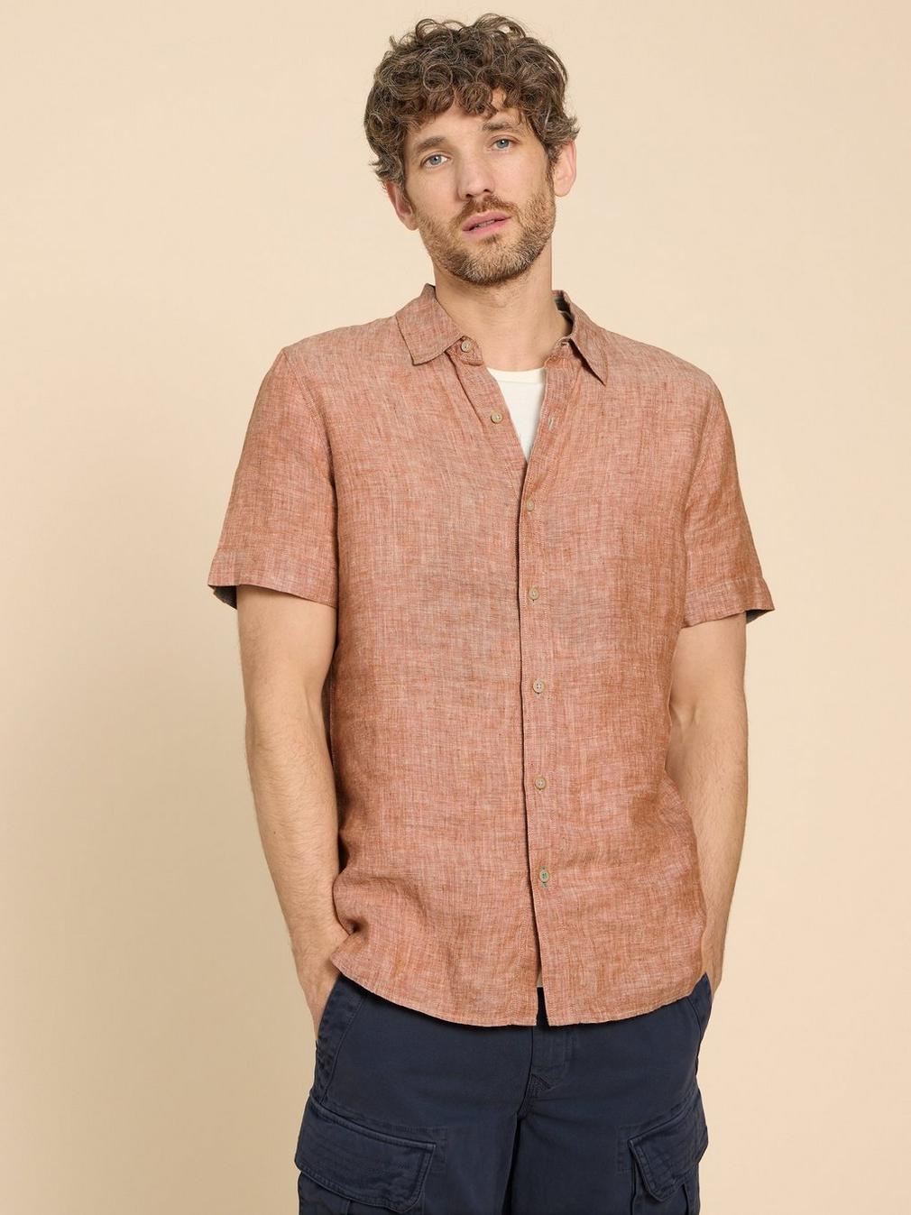 Pembroke SS Linen Shirt in DK ORANGE - LIFESTYLE