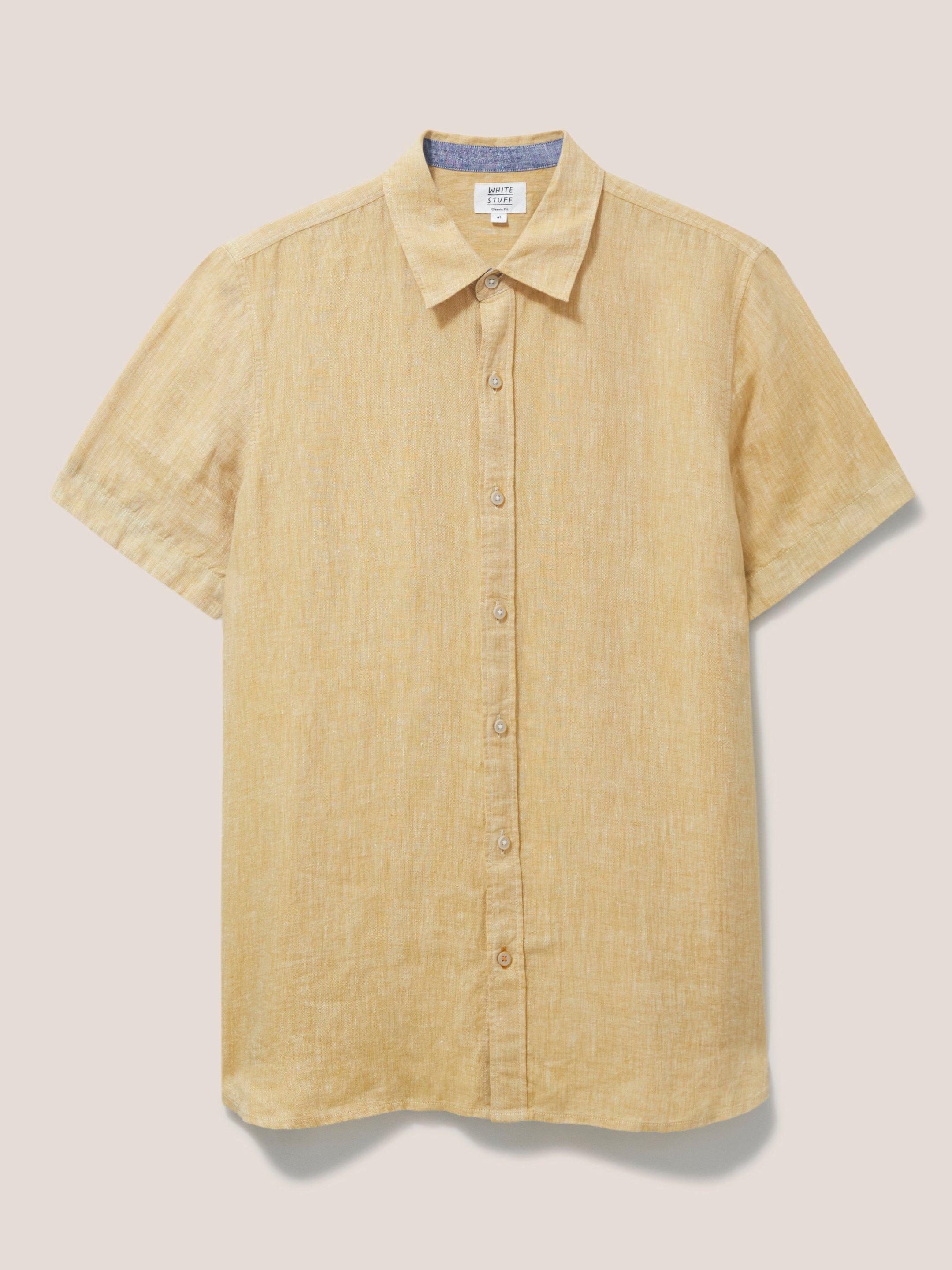 Pembroke SS Linen Shirt in DK YELLOW - FLAT FRONT