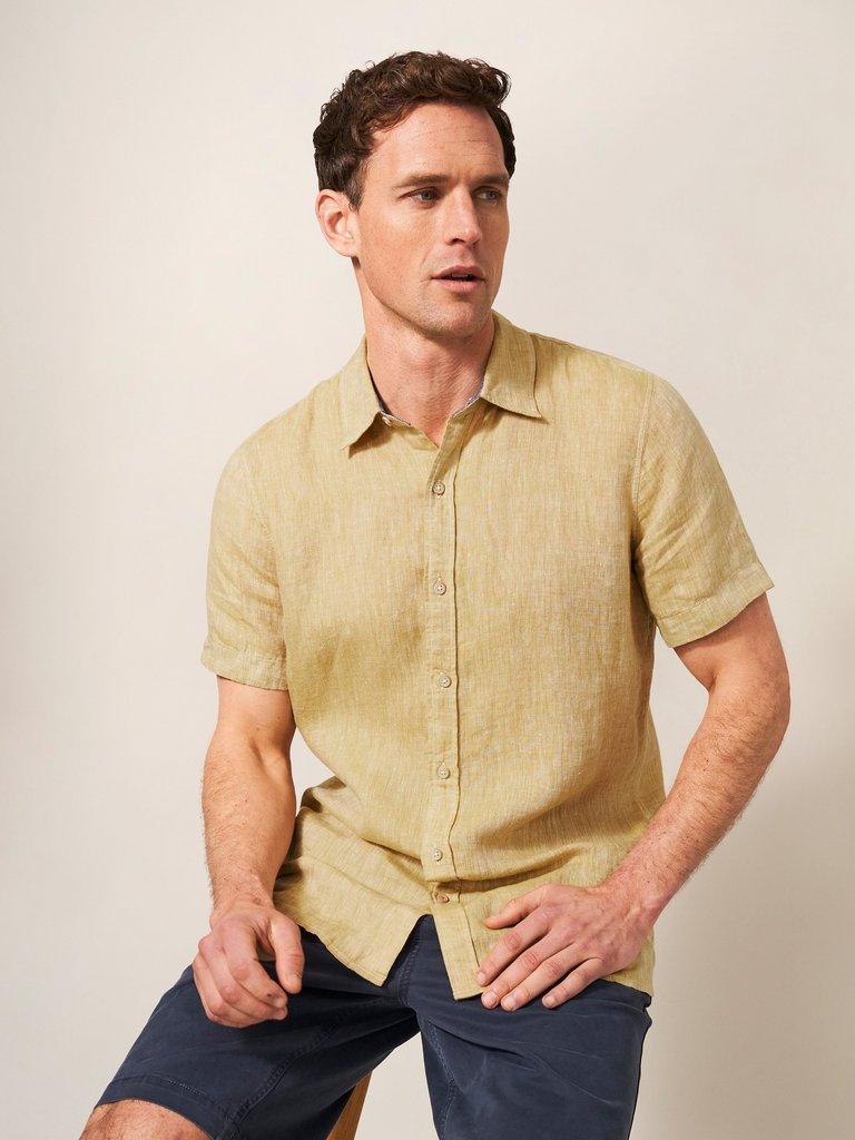 Mens yellow short hot sale sleeve dress shirt