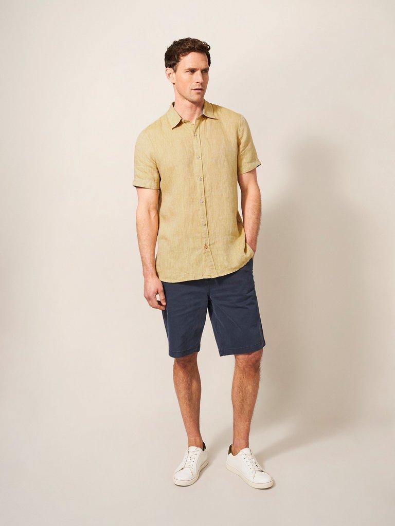 Pembroke SS Linen Shirt in DK YELLOW - MODEL FRONT