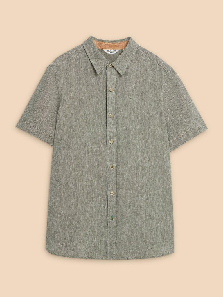 Pembroke SS Linen Shirt in KHAKI GRN - FLAT FRONT