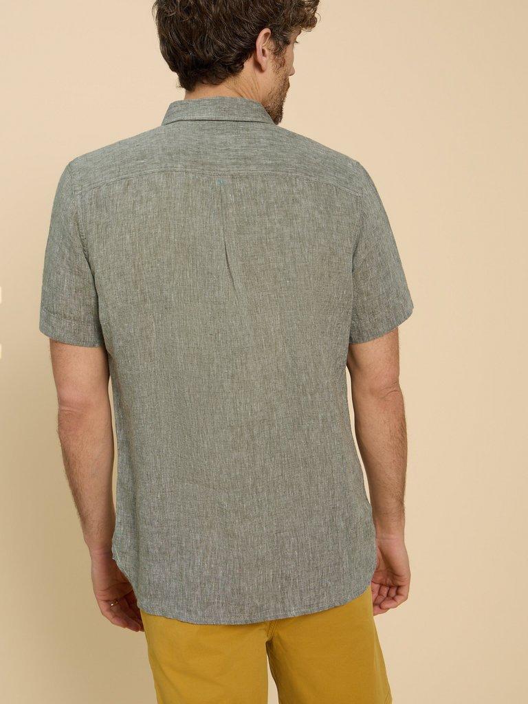 Pembroke SS Linen Shirt in KHAKI GRN - MODEL BACK