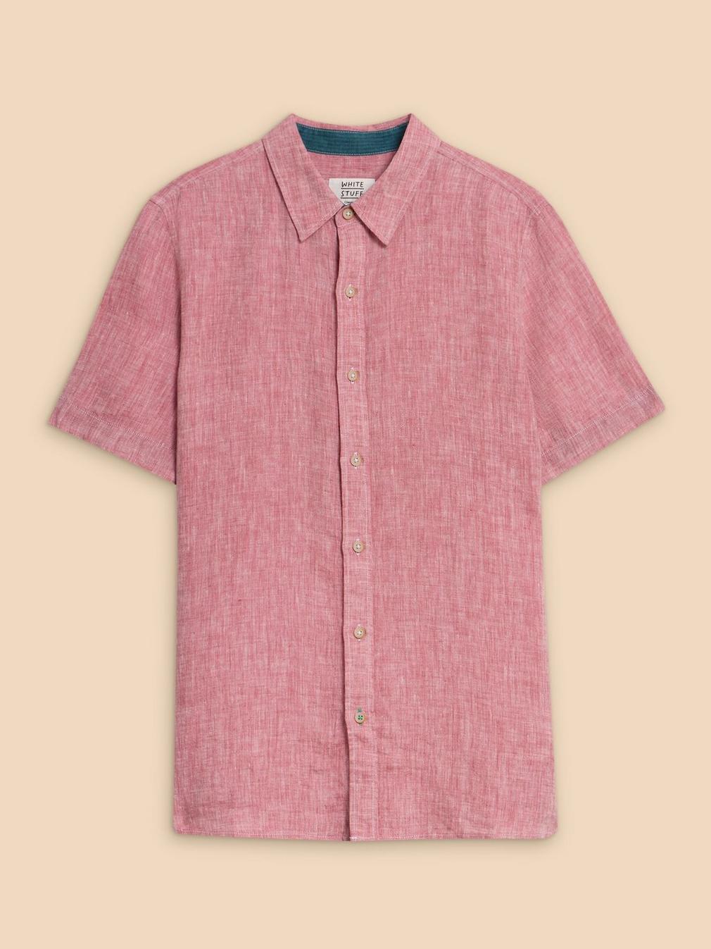 Pembroke SS Linen Shirt in MID RED - FLAT FRONT