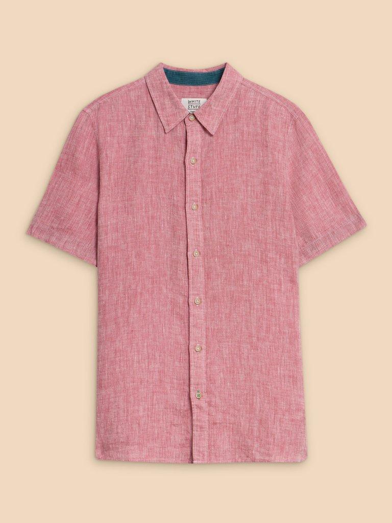 Pembroke SS Linen Shirt in MID RED - FLAT FRONT