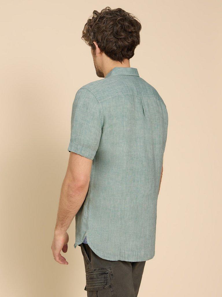 Pembroke SS Linen Shirt in MINT GREEN - MODEL BACK