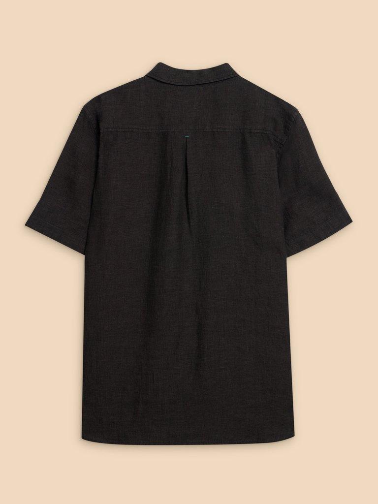 Pembroke SS Linen Shirt in PURE BLK - FLAT BACK