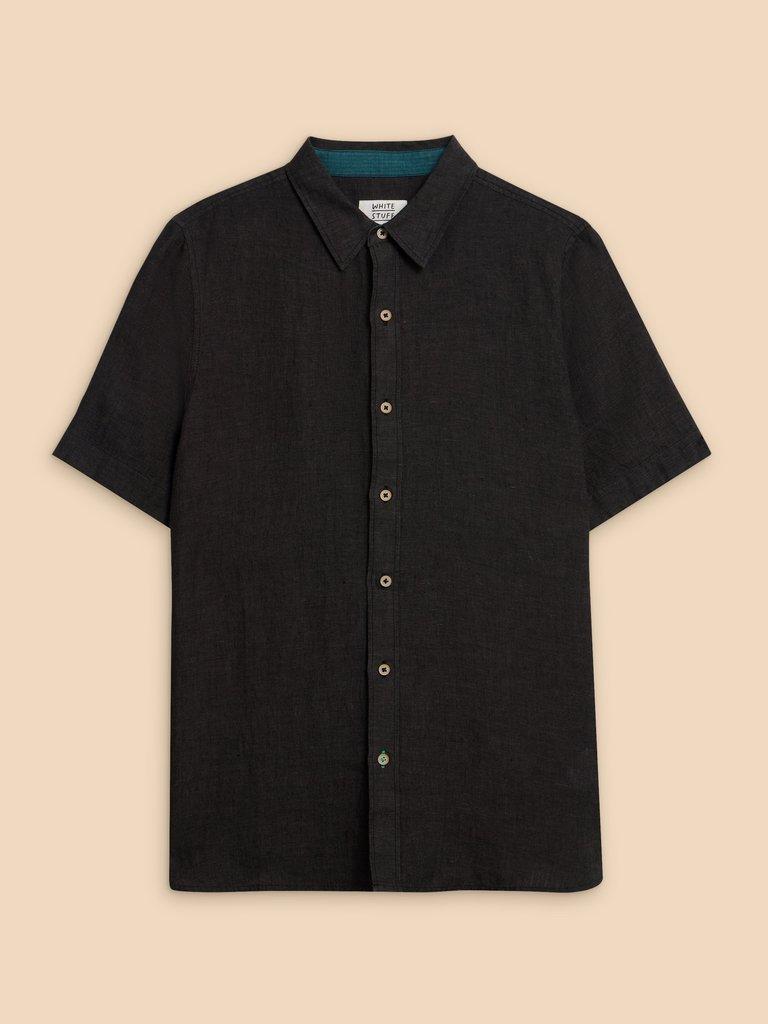 Pembroke SS Linen Shirt in PURE BLK - FLAT FRONT