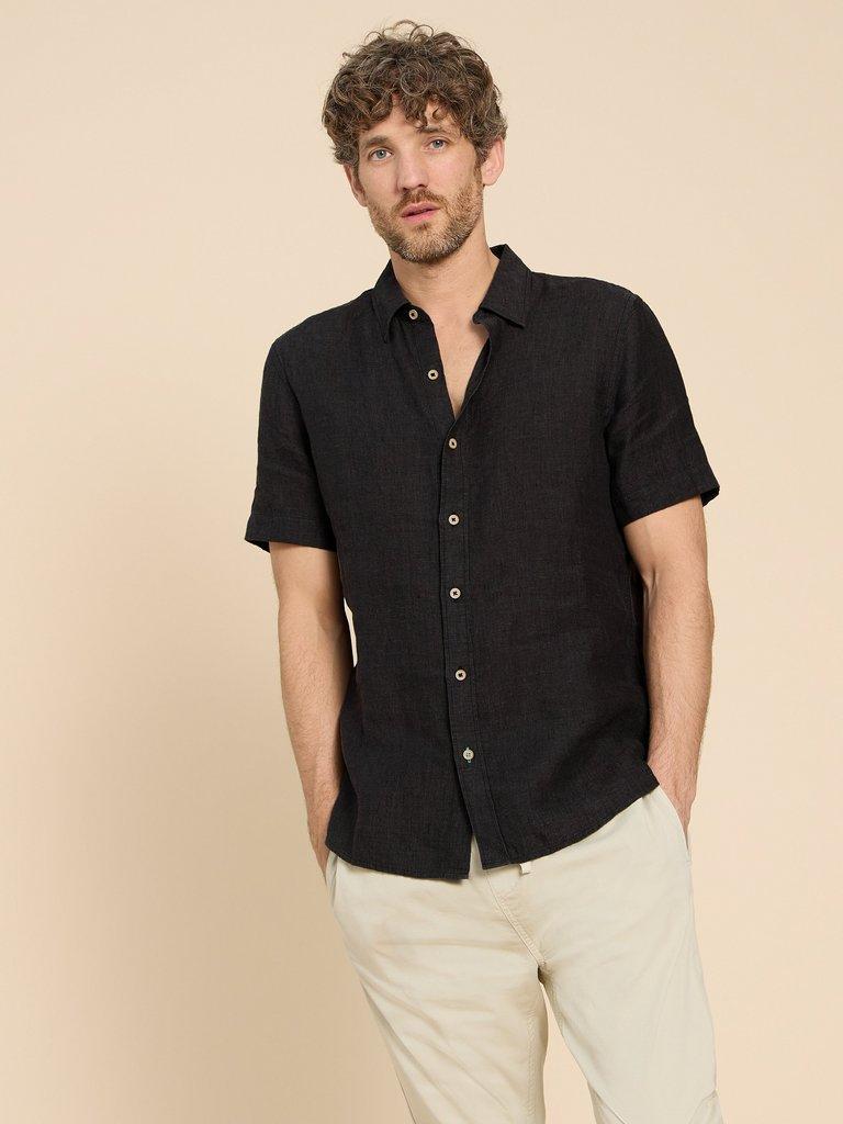 Pembroke SS Linen Shirt in PURE BLK - LIFESTYLE