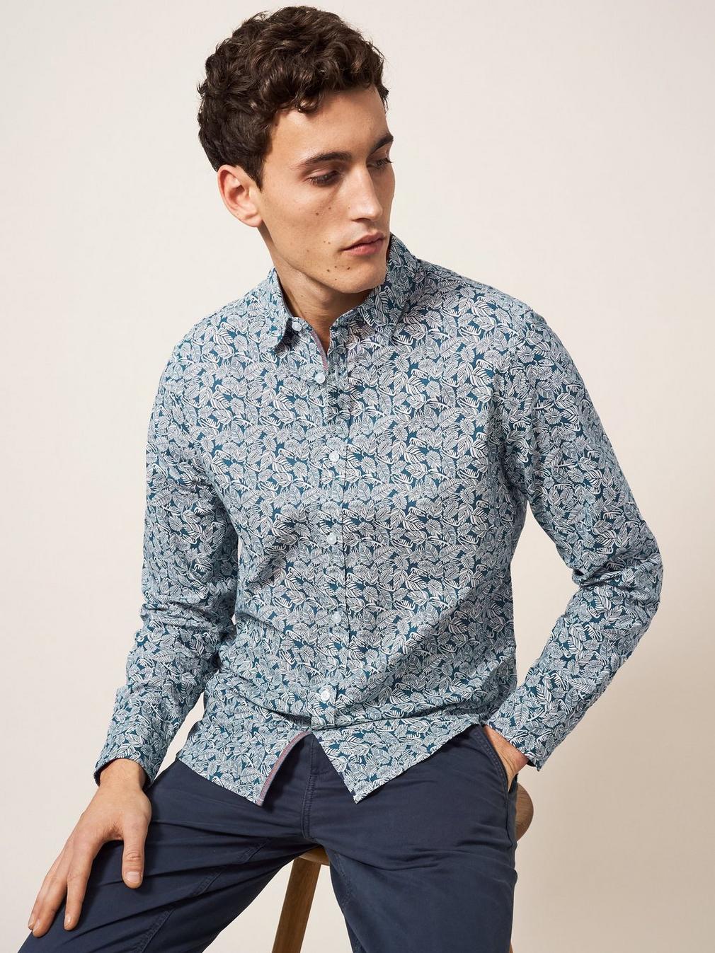 Chorley Leaf Printed Shirt in DEEP BLUE - LIFESTYLE