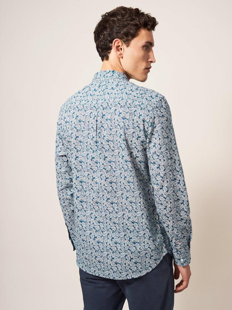 Chorley Leaf Printed Shirt in DEEP BLUE - MODEL BACK